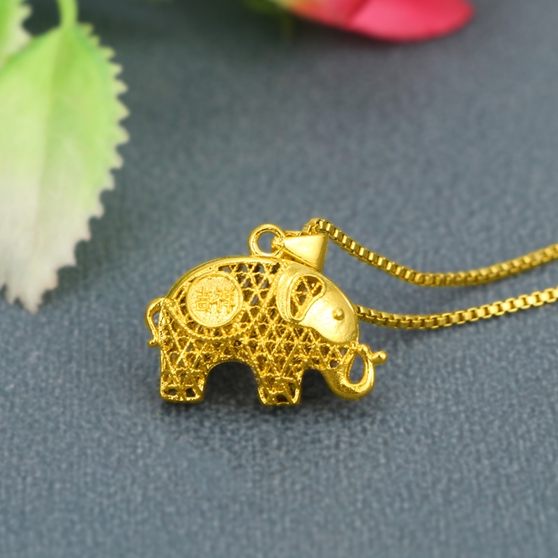 Kalung Liontin Gajah 3D Lapis Emas Asli Kadar 375 Gaya Thailand Untuk Wanita