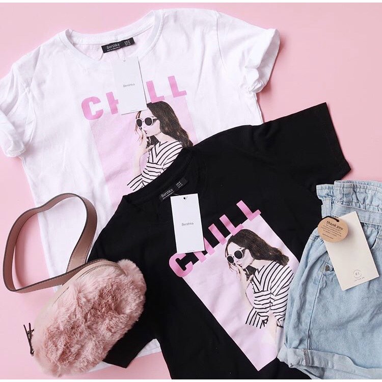 Kaos Katun Wanita Lengan Pendek & Panjang CHILL BERSHKA - ELLIPSES INC