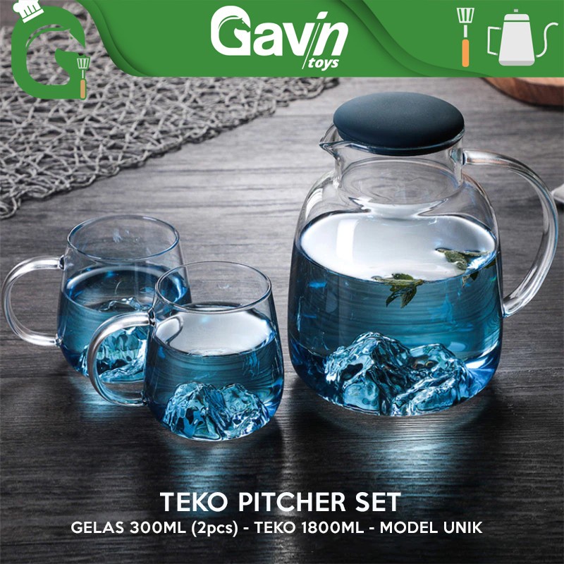 Teko Glass Set Pitcher Minuman 1800ml Peralatan Minum Gift Set Unik