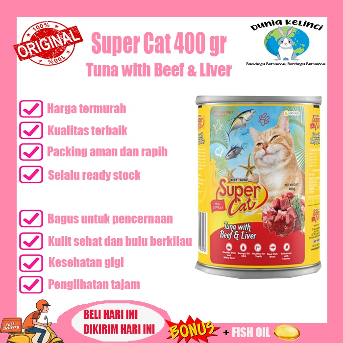 MAKANAN KUCING SUPER CAT 400 GR TUNA WITH BEEF LIVER SUPERCAT