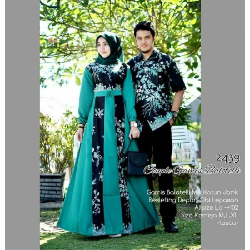 SAROJA BATIK Couple Batik Gamis Balloteli Cibulan Hijau