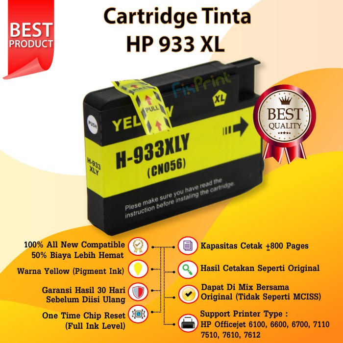 Cartridge Tinta HP 932 XL 933 XL Printer 6100 6600 6700 7110 7610 7600