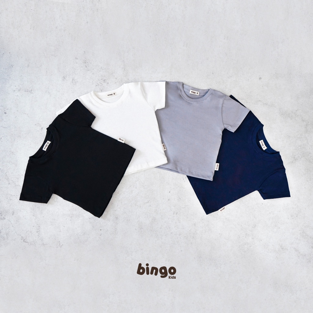 BINGOKIDS | BASIC T-SHIRT / Kaos Polos Anak Balita / Kaos Oblong T Shirt 1-5 Tahun Anak Laki Perempuan Unisex Katun Premium Monochrome Hitam Navy Abu Putih Black Dongker White