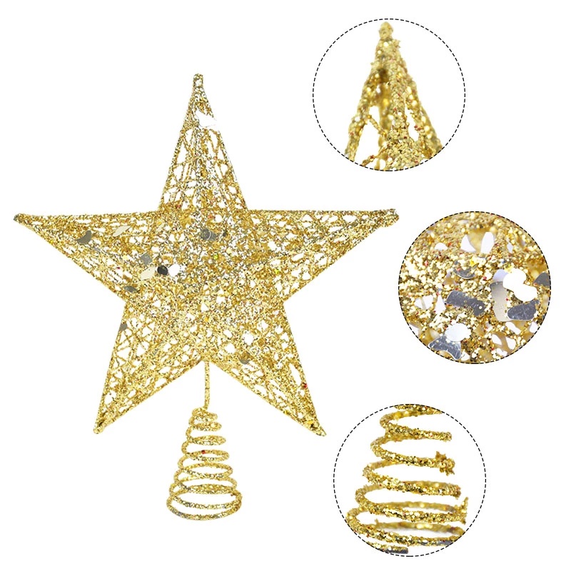 [Christmas Products]Christmas Tree Three-Dimensional Hollow Wrought Iron Tree Top Five-Pointed Star Decoration