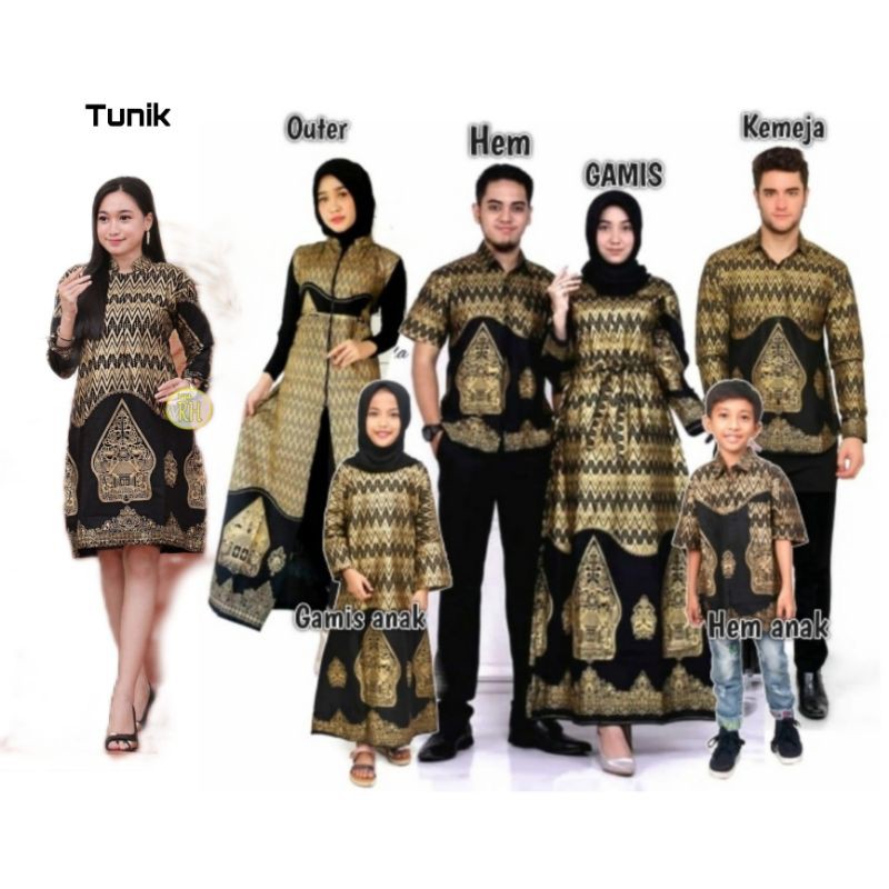 Set baju batik keluarga/Couple baju batik keluarga Motif PRADA WAYANG EMAS--bisa jual pisah Terlaris