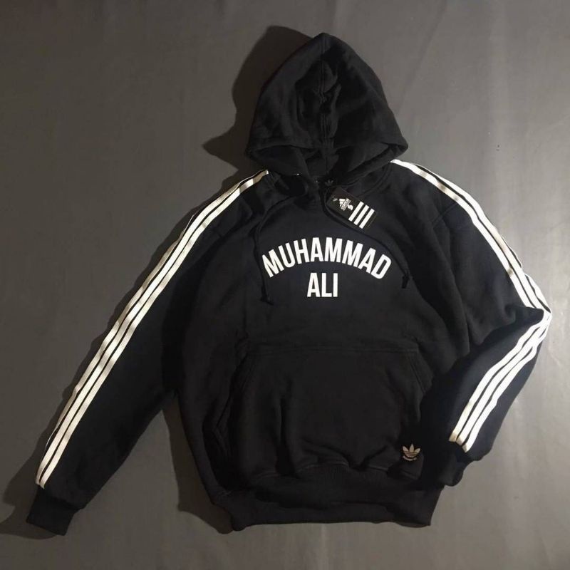 HOODIE JAKET ADIDAS MUHAMMAD ALI HITAM FULLTAG &amp; LABEL