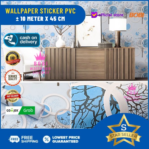 Wallpaper Sticker Motif Polkadot Akar Biru 5372-1  / Wallpaper New 2020 / Ukuran 9mx45cm