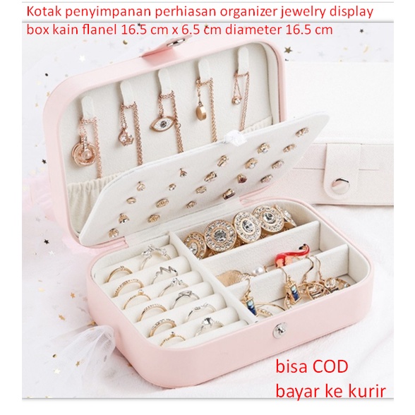 Kotak penyimpanan perhiasan organizer jewelry display box kain flanel 16.5 cm x 6.5 cm diameter 16.5