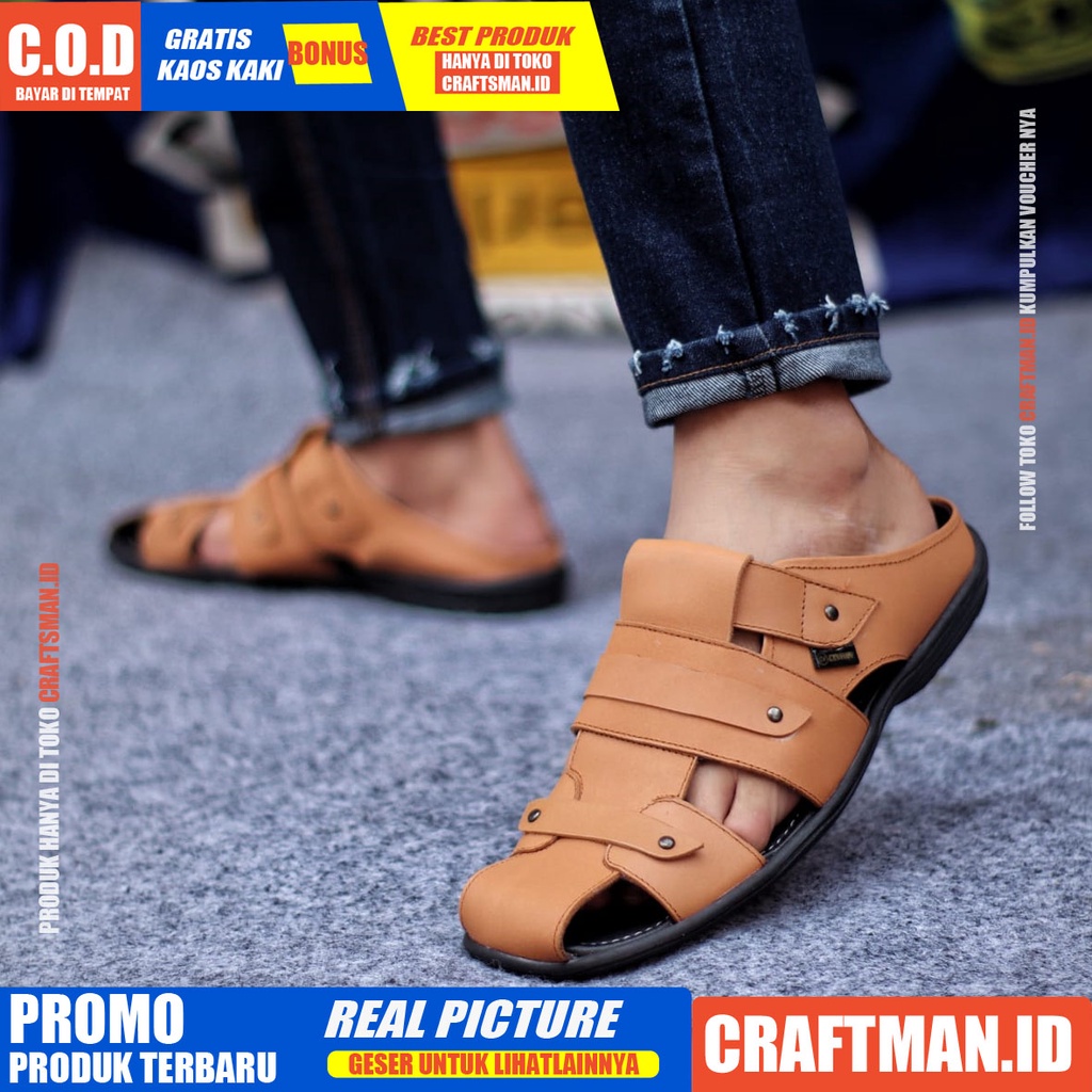 CRAFTS X TUTONG Sandal Kulit Pria Sepatu Bustong Casual Pria