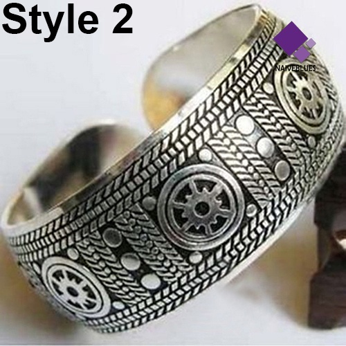 Gelang Bangle Cuff Model Lebar Motif Ukiran Gajah Warna Silver Gaya Vintage Tibet