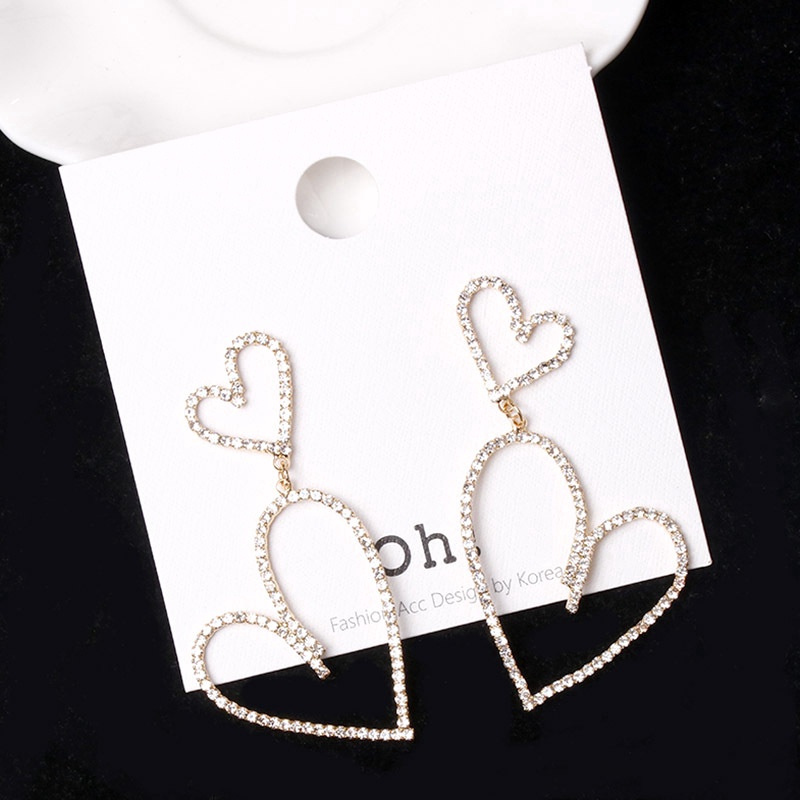 Anting Tusuk Gantung Bahan Sterling Silver 925 Desain Hati Hias Berlian Gaya Korea Untuk Wanita