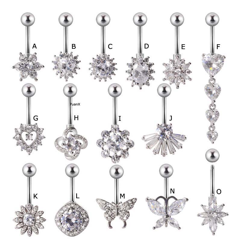 1 Piece 14Gauge Curved Barbell Belly Button Ring Navel Piercing Stainless Steel with Zirzon