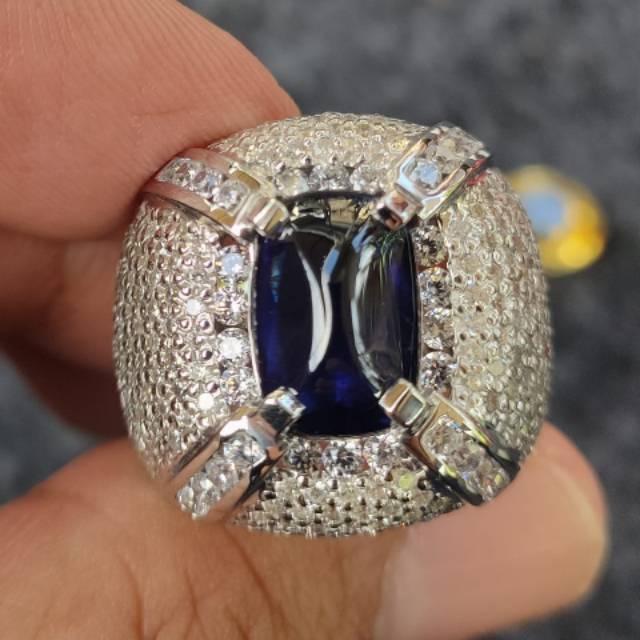 Cincin pria natural sapphire srilanka vivid royal blue 4crat sugar lof
