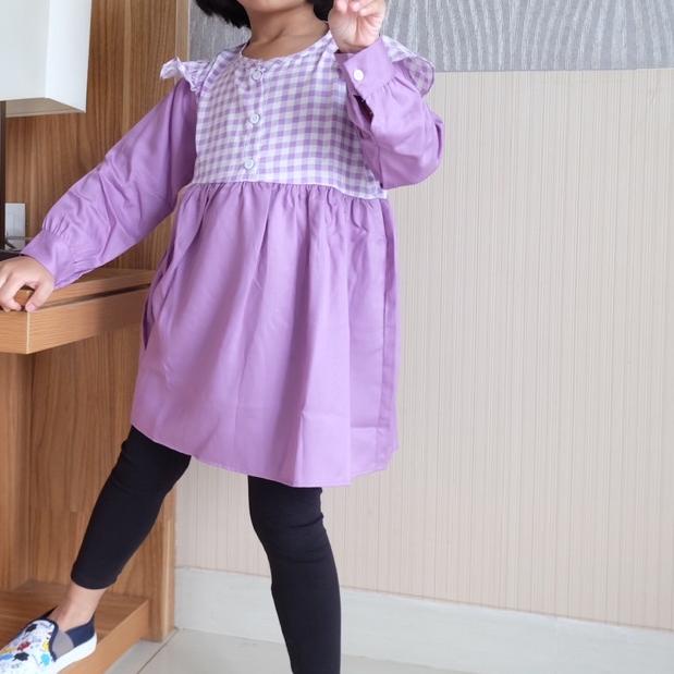 ❋ TUNIK COUPLE IBU DAN ANAK ATASAN COUPLE IBU ANAK RAFFLE KOTAK UNGU ❆