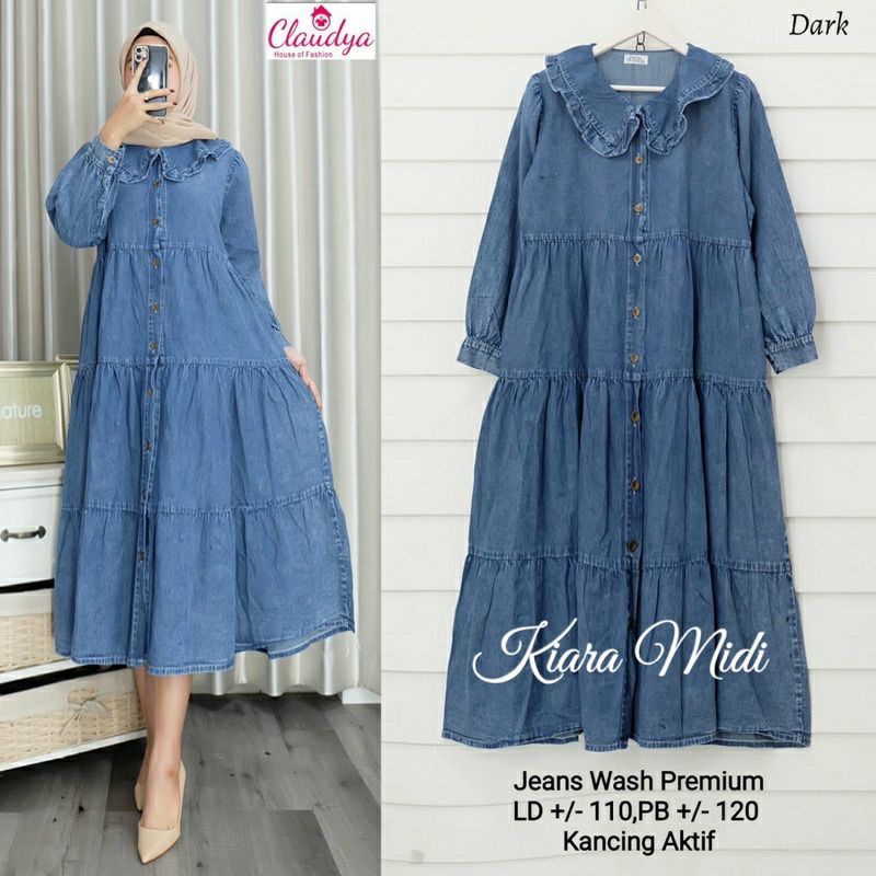 Clara Midi Dress Denim Gamis Jeans Terbaru Best Seller