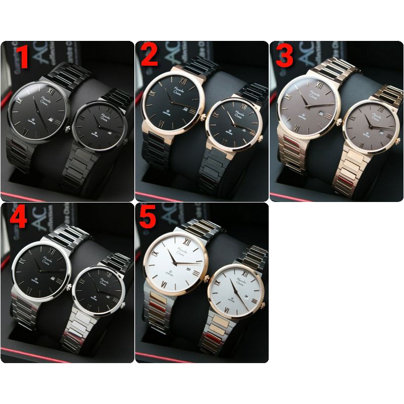 ORIGINAL GARANSI RESMI 1 TAHUN JAM TANGAN COUPLE ALEXANDRE CHRISTIE RANTAI STAINLESS STEEL ARLOJI WA