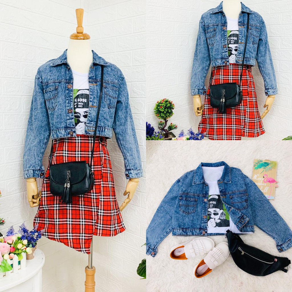 JKFashion - ZFS Jaket Jeans Polos / Vintage Oversize Jacket / Jaket Oversize / Jaket Tangan karet / Jaket Kantong Depan / Jaket Denim / Jaket Jeans Kekinian / Jaket Denim Terbaru / Atasan Wanita Muslimah / Atasan Wanita Hijab / Atasan Wanita Terbaru-ELITA CROP JACKET