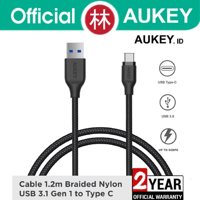 Aukey CB-AC1 Data Cable USB 3.1 To Type-C Braided Nylon 1.2m