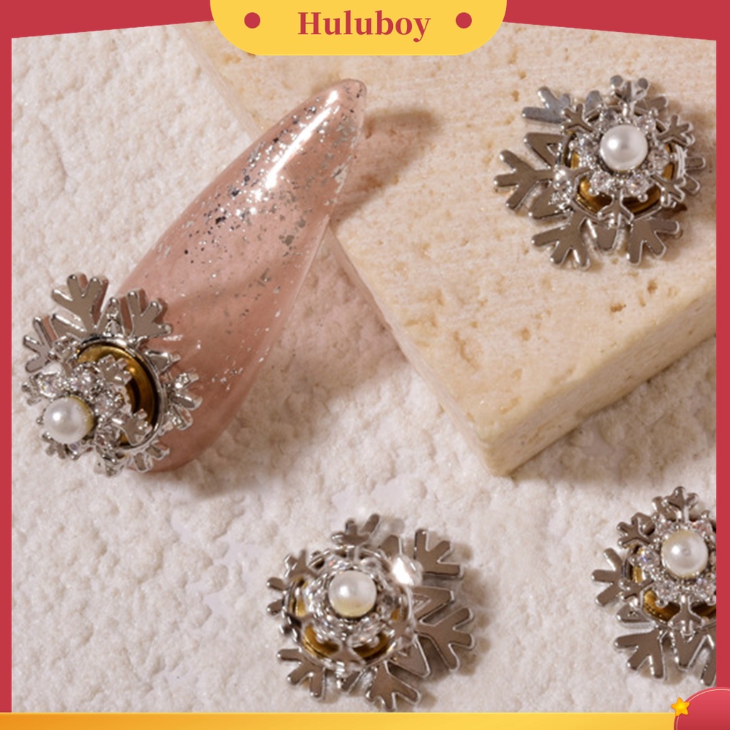 Huluboy Huluboy♡ Hiasan Kuku 3D Bentuk Snowflake Aksen Zircon + Mutiara Imitasi Untuk Nail Art / Manicure