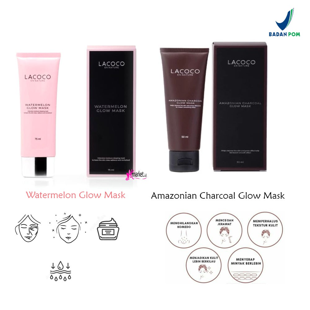 Lacoco Watermelon Glow Mask 75ml | Lacoco Amazonian Charcoal Mask