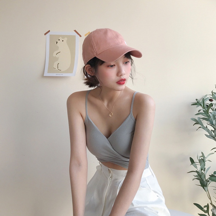 TankTop Bra With Cup Korean Style Silang BH Singlet Wanita Import Atasan Wanita Terbaru Bahan Katun Sexy Tank Top Cross Twist V Neck Import 1155