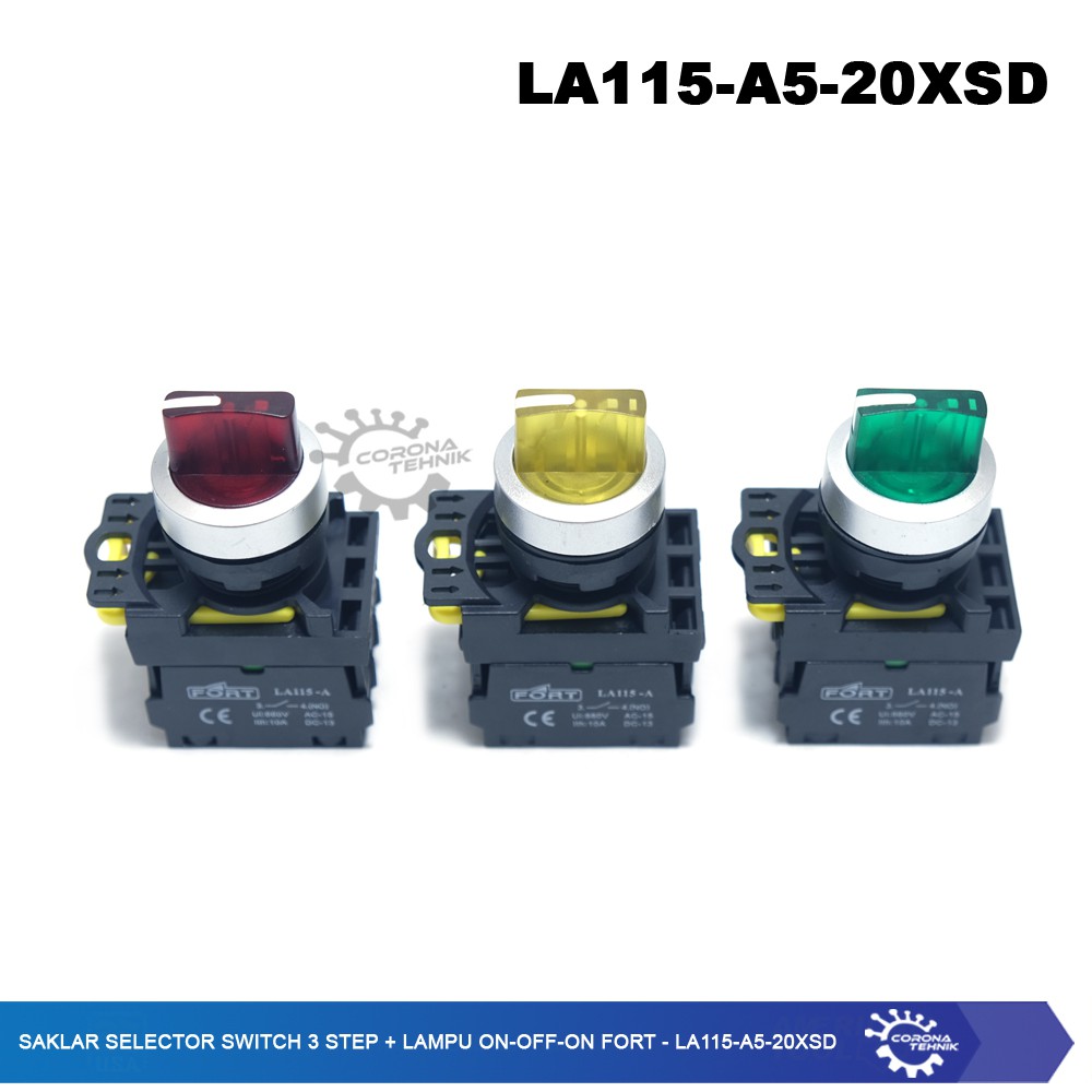 LA115-A5-20XSD - Saklar Selector Switch 3 Step + Lampu On-Off-On FORT