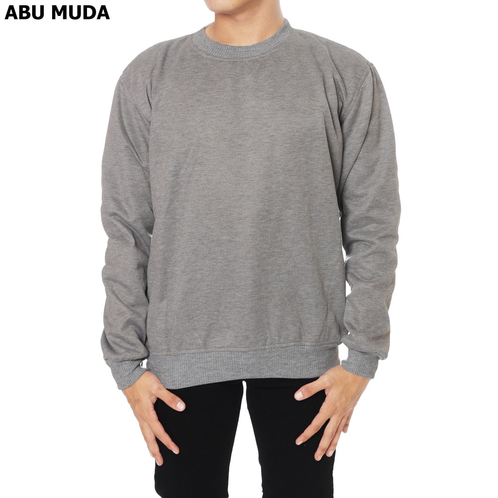 Sweater polos oblong crewneck L,XL,XXL pria wanita hitam wame store-ABU MUDA