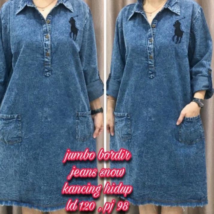 Terlaris.. Tunik Jeans Wanita Dewasa Terbaru 2022 Kekinian Import Harga Murah Model Jumbo Bordir
