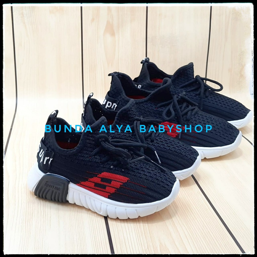 Sepatu Anak Laki Laki IMPORT Premium 1 - 6 Tahun Sneakers HITAM - Sepatu Anak Cowok Sport Size 21 - 32 Alas Karet Anti Licin SALE