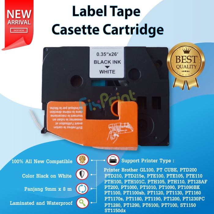 Label Tape TZE-221 9mm Black On White Brother PT-H110 P950NW P710BT