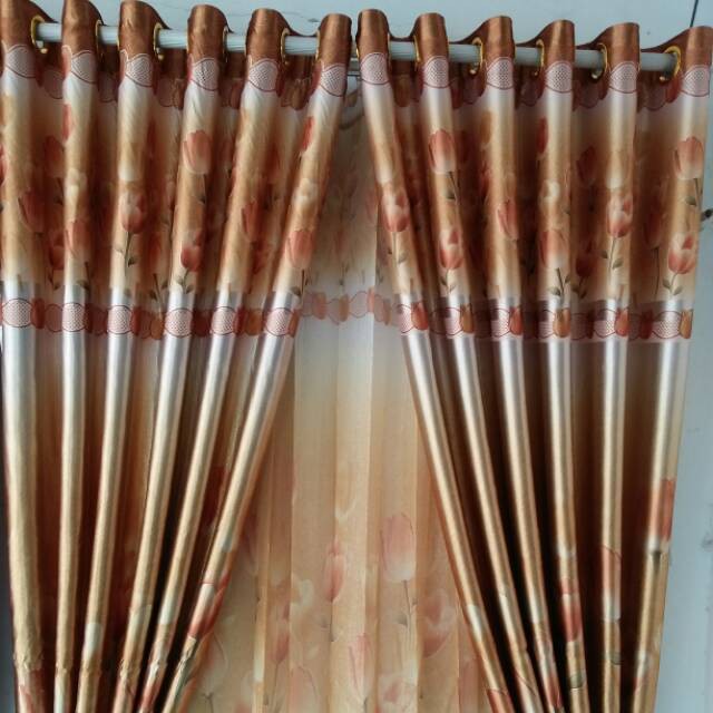 Gorden Blackout Motif Bunga Kecil Coklat Bonus Tali