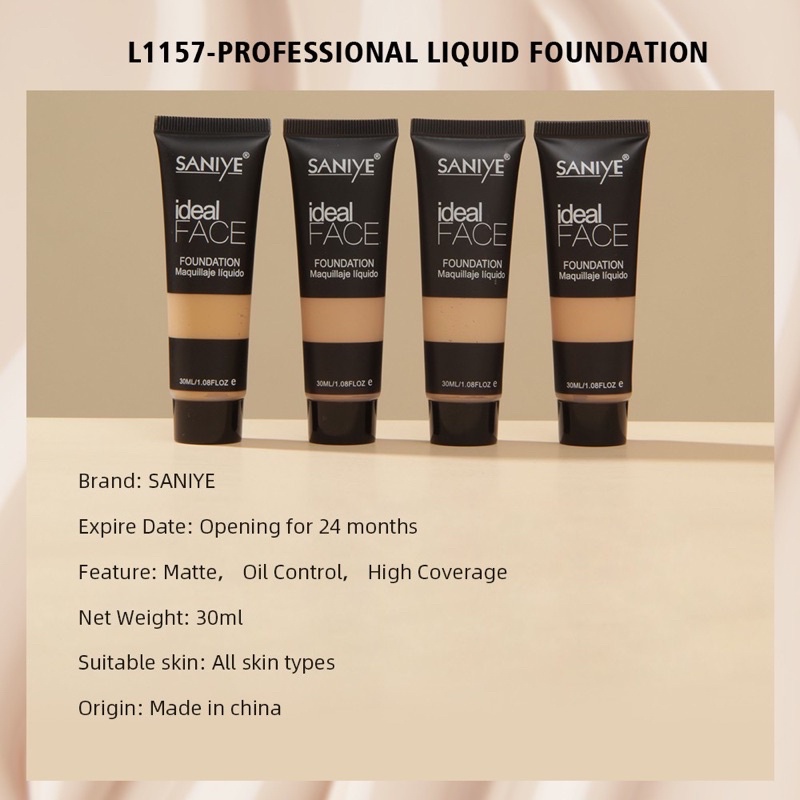 SANIYE R1157 BPOM 24 Hr Matte Cover Foundation Pelembab Full Coverage anti air matte Tahan lama