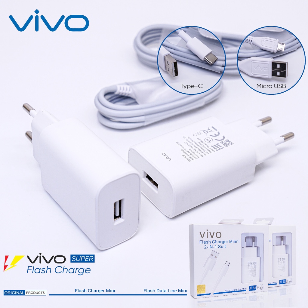 TC TRAVEL CHARGER ORIGINAL VIVO X27 V1020D Usb Micro dan Type C Fast Charging Original 100%