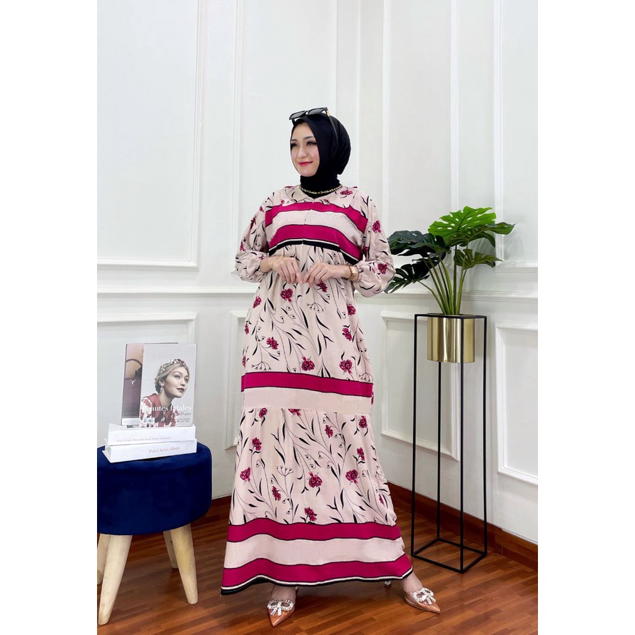 Daster Longdress Adriana Tebal Berkualitas Bahan Rayon Motif Kekinian Busui Resleting Depan