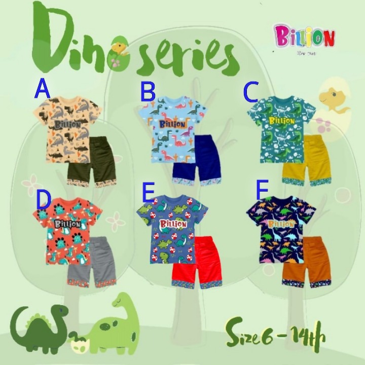 SETELAN ANAK LAKI LAKI MOTIF DINO FULLPRINT USIA 6-14 TAHUN