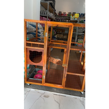 kandang kayu hewan kucing premium pet cage lengkap play ground cat condo