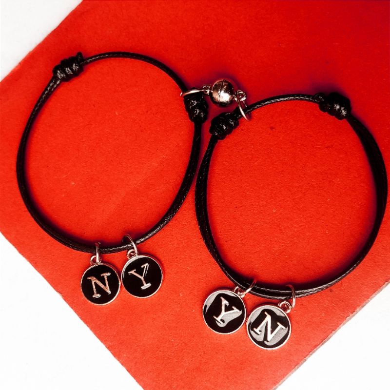 gelang COUPLE MAGNET EPOXY 2 HURUF / GELANG TALI PASANGAN EPOXY DUA HURUF / GELANG TALI WATERPROOF
