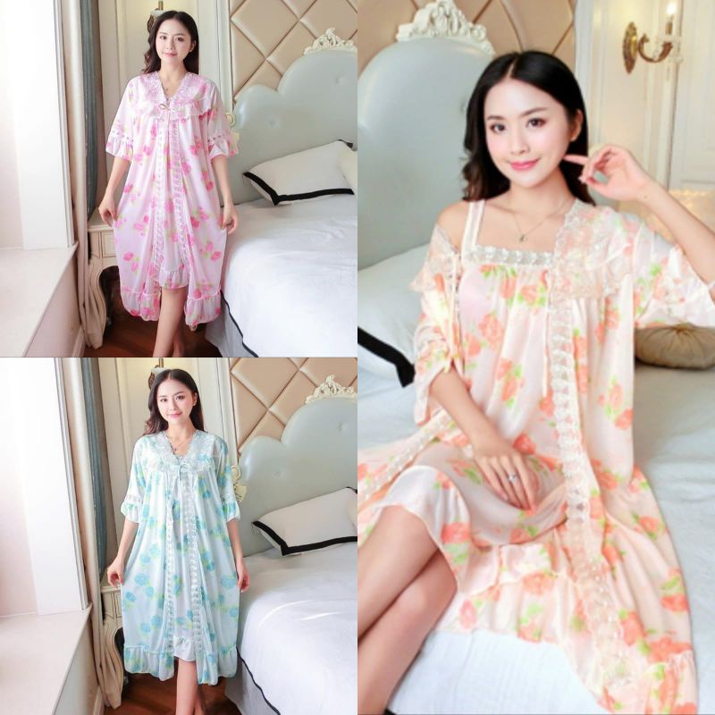 Daster Kimono silk kembang/daster renda/Daster wanita import