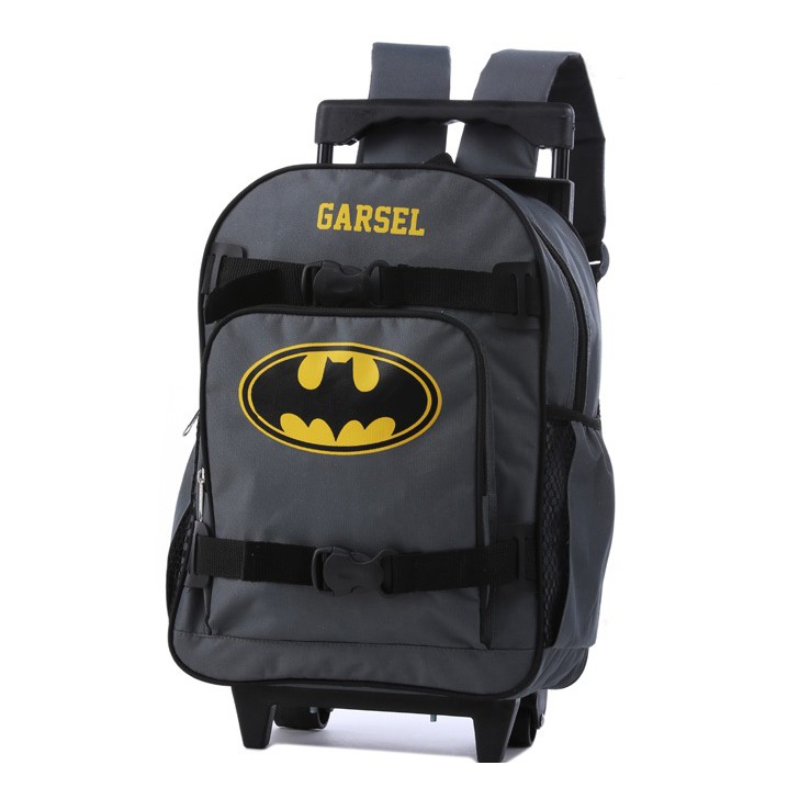 tas troli roda dorong anak laki2 cowo GSL-391 tas koper sekolah piknik trevel hitam betman / ransel anak cowok