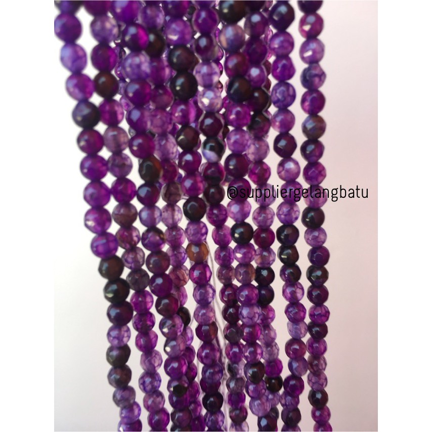 Batu kecubung serat FACET 4mm CUTTING purple amethyst bahan premium aksesoris craft grosir supplier