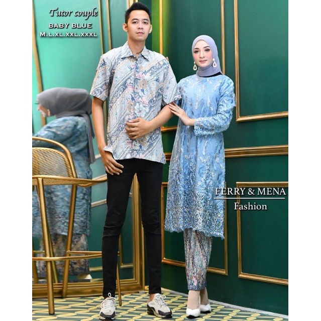 Couple Kebaya Tunik Tulle dan Kemeja Batik / Kebaya Couple / Kebaya Lamaran / Kebaya Couple / Kebaya