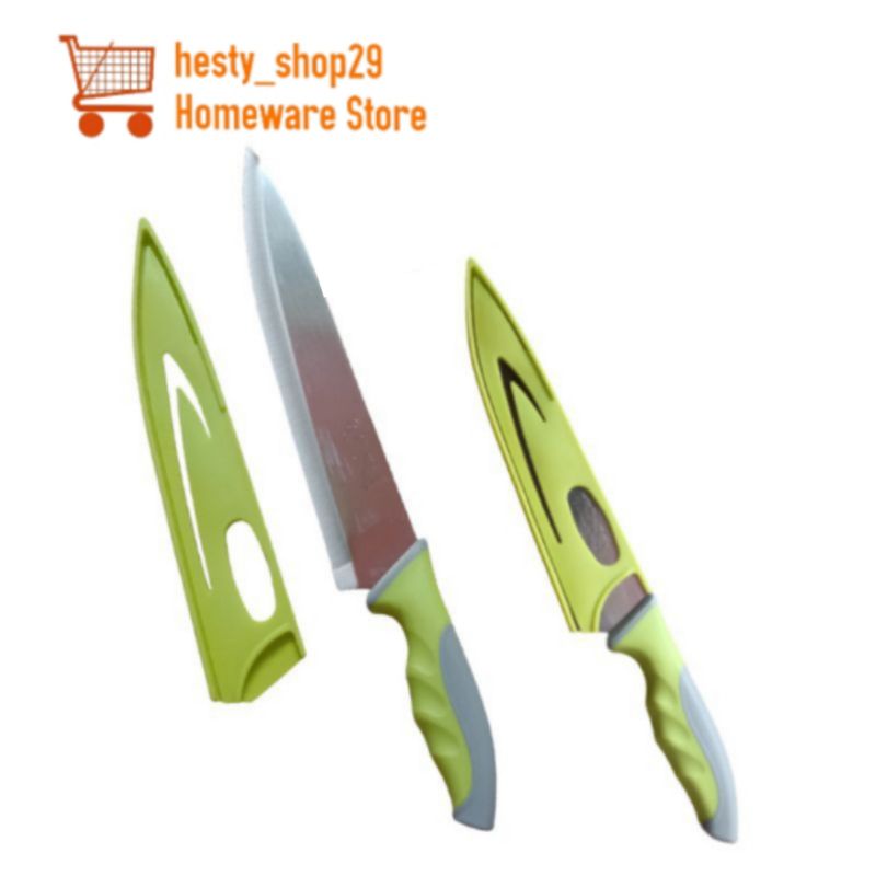 Pisau Stainless Besar Tajam Pisau Dapur + Sarung Warna Hijau