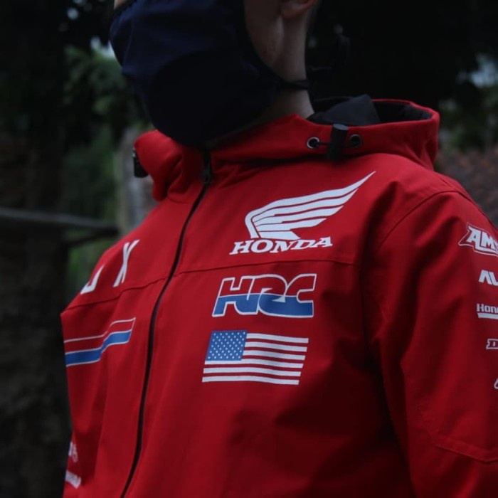 MOTOR-JAKET- JAKET HONDA FOX HRC AMERIKA WATERPROOF PREMIUM QUALITY - MERAH, M -JAKET-MOTOR.