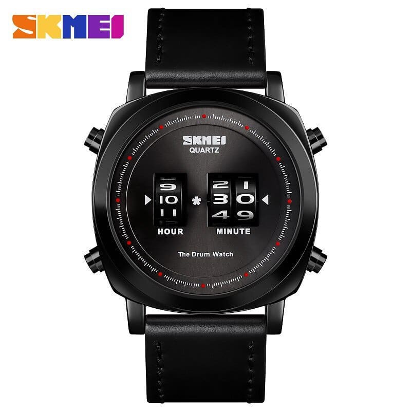 Jual Jam tangan pria skmei 1519 drum style unik elegan original murah full  black Indonesia|Shopee Indonesia