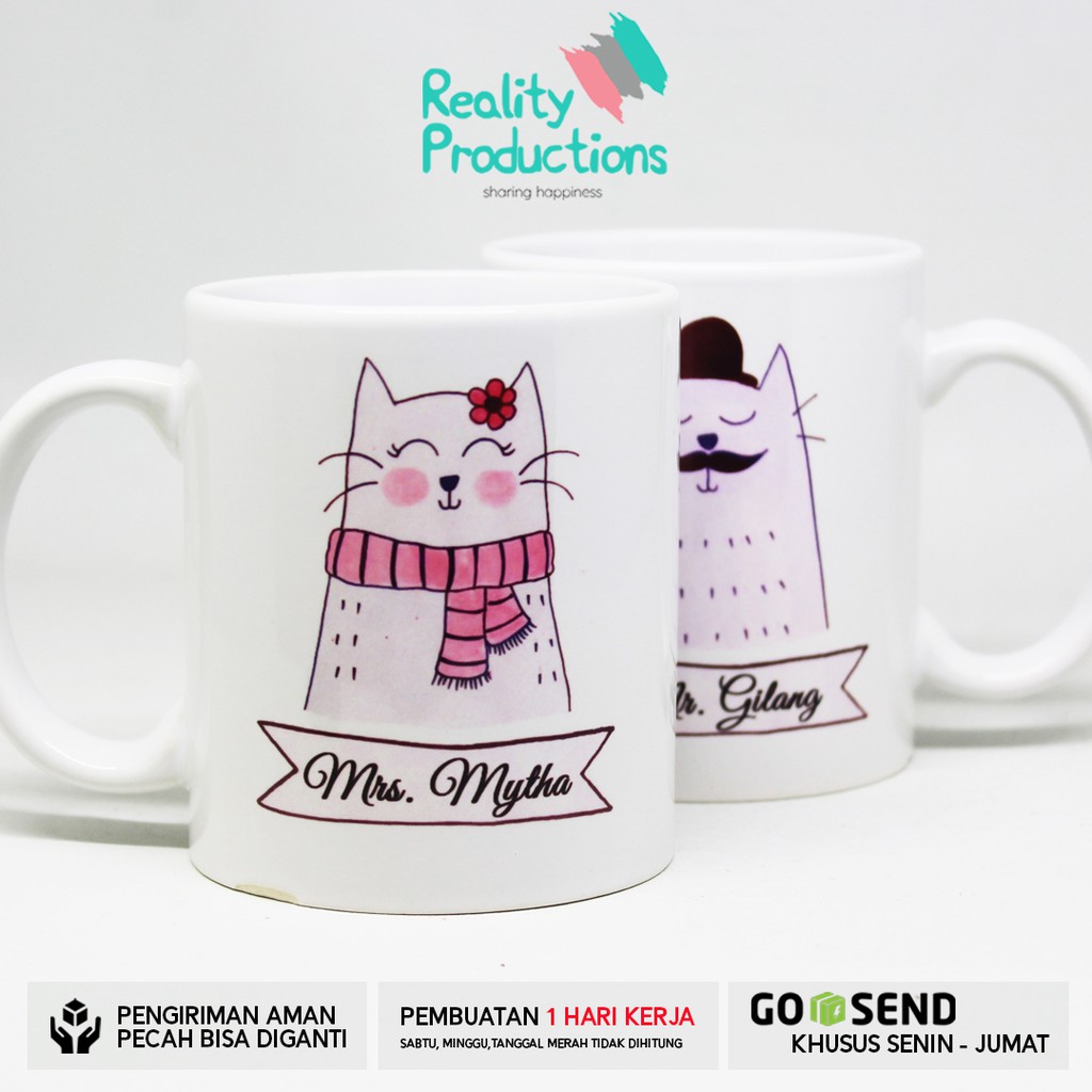 Mug Couple Mr Mrs Cat Custom Nama