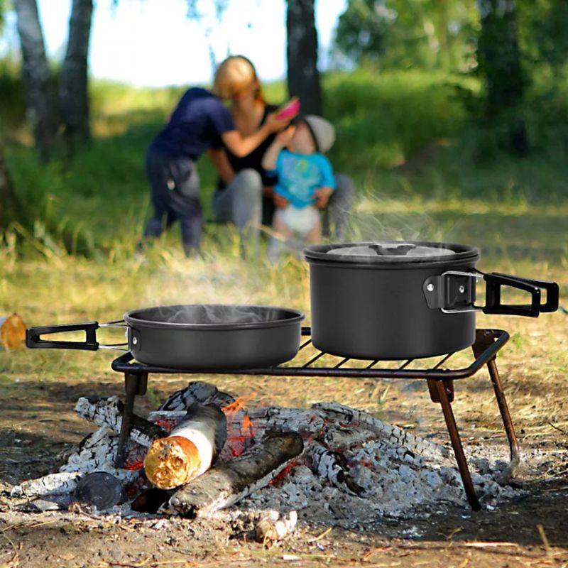 Panci Masak Camping Portable Peralatan Masak Camping Outdoor Panci Masak Cooking Set Outdoor 8 pcs