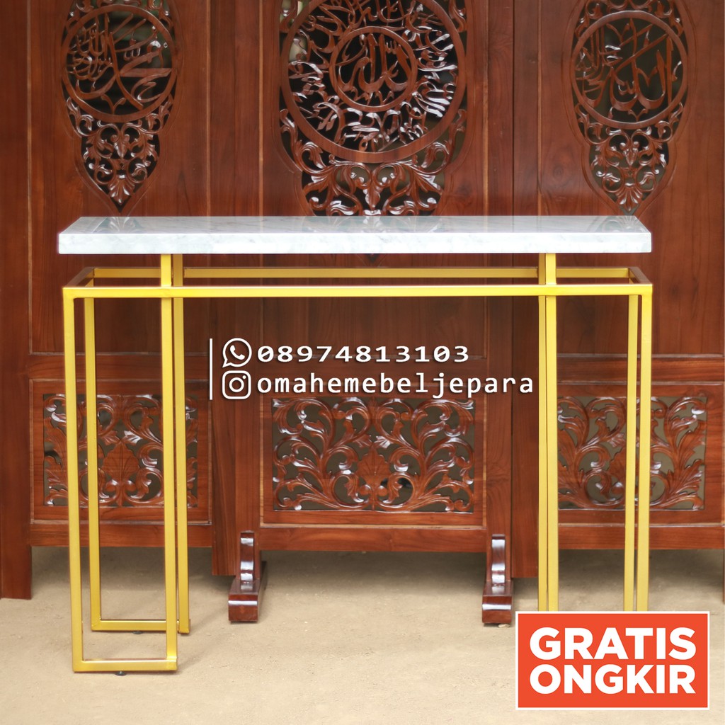 Meja konsul minimalis marmer kaki besi gold
