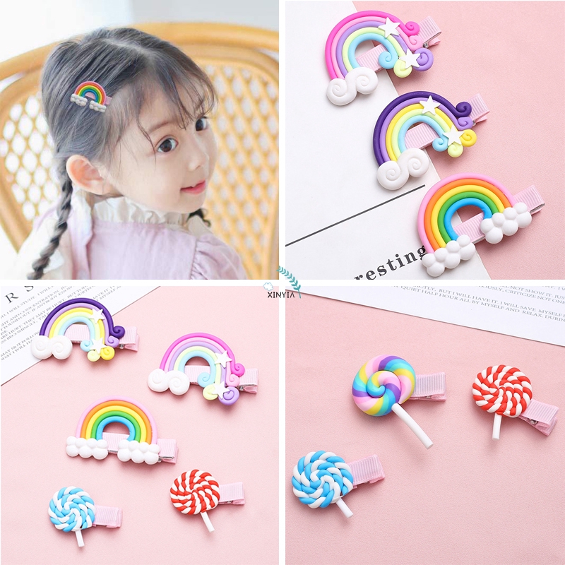 Jepit Rambut Gaya Korea Awan/Pelangi Warna Permen Hairpin Untuk Anak Perempuan