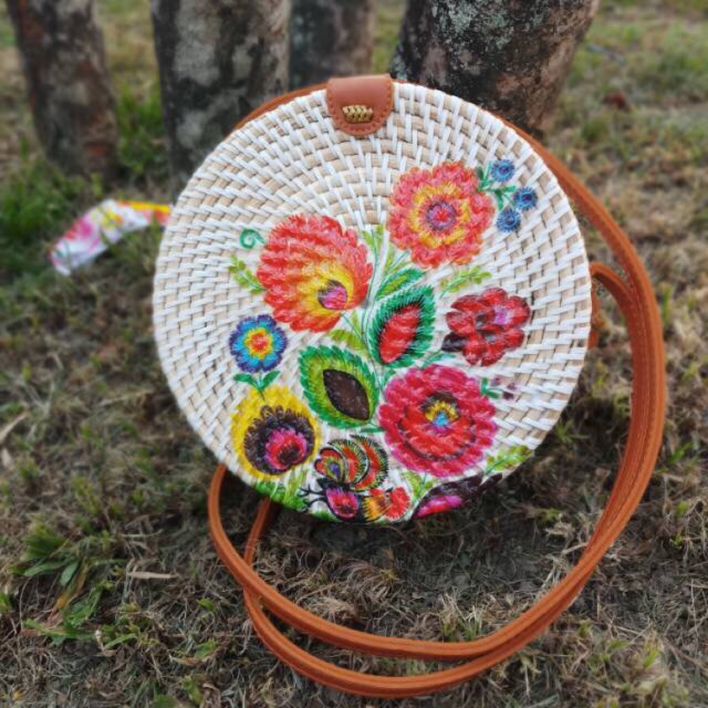 

Tas rotan lukis / Decoupage abstrak 20cm