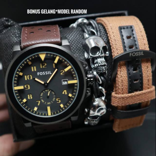 (Free kanvas+gelang) JAM TANGAN PRIA - JAM TANGAN SPORTY SF strap tali kulit